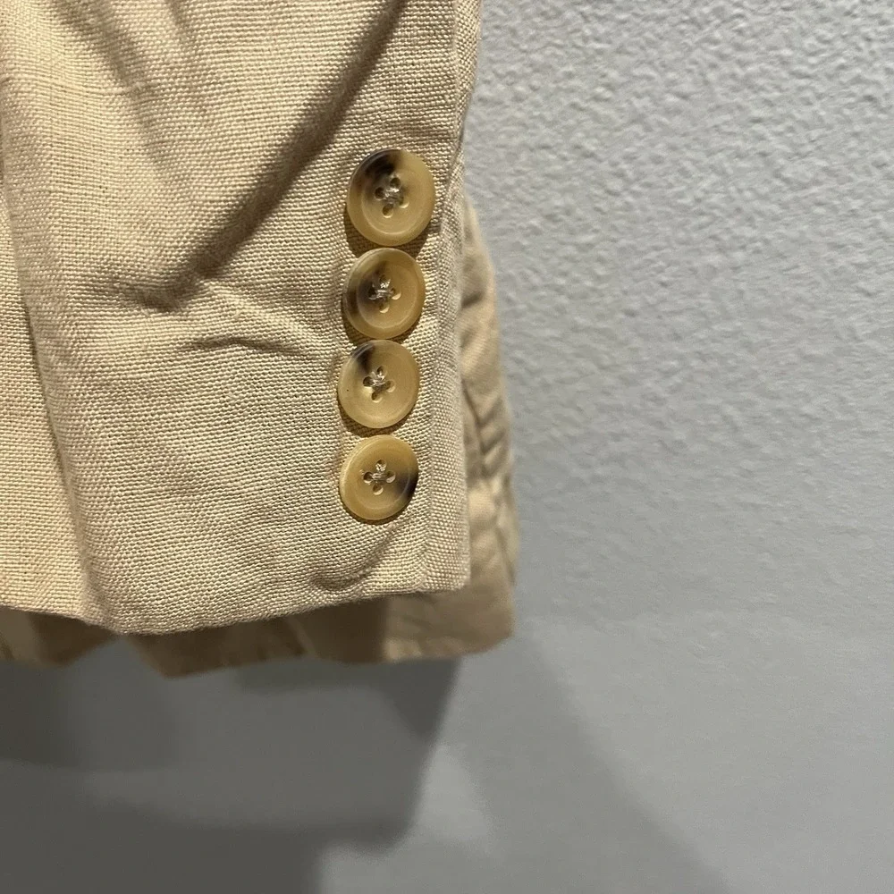 Polo Ralph Lauren Vintage 100% Linen Unstructured Blazer Jacket Sz L 42R Tan EUC